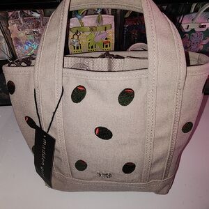 Madden Girl Beige and Green Polka Dot Tote